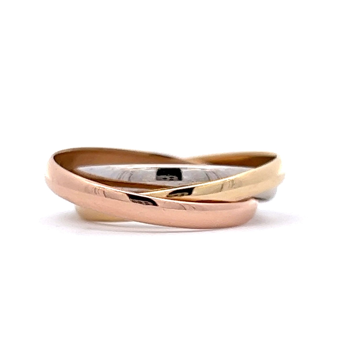 Minimalist Trinity Roll Ring in 18k Yellow, White & Rose Gold