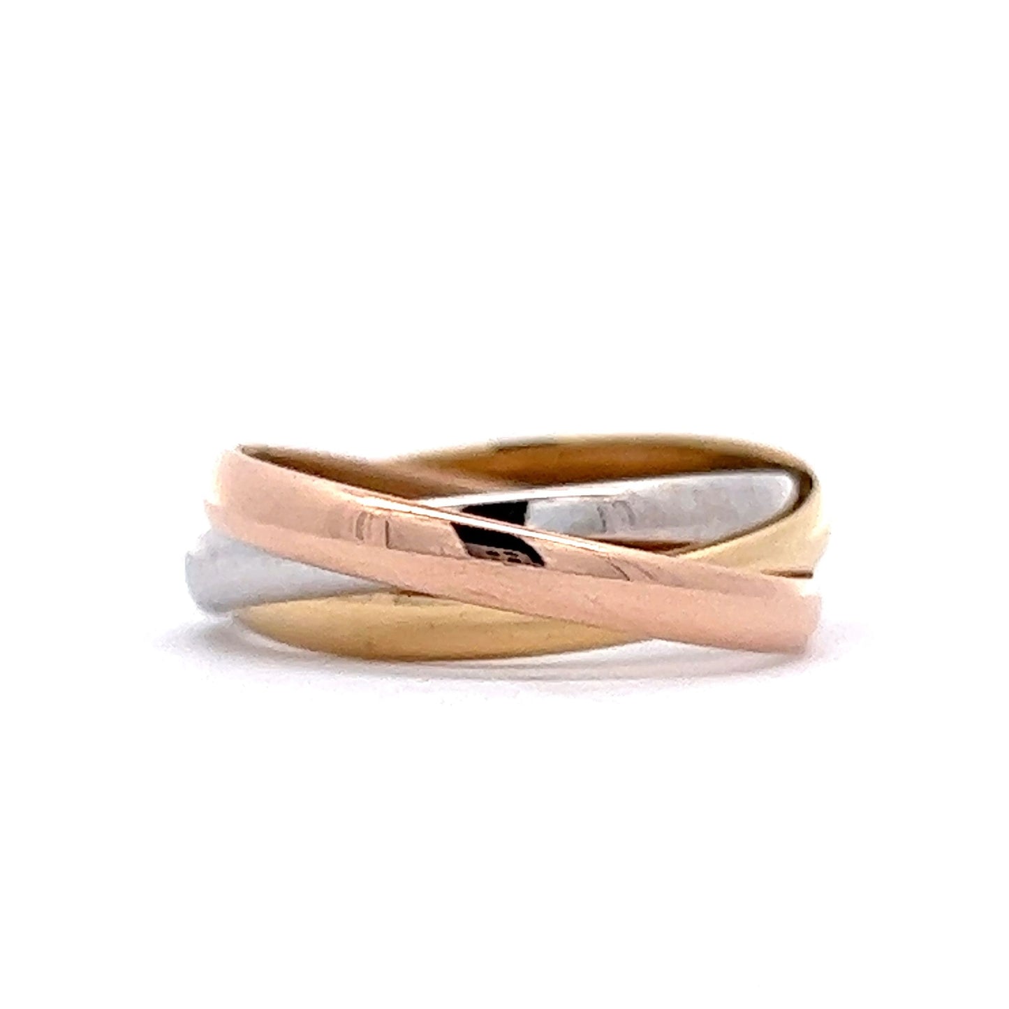 Minimalist Trinity Roll Ring in 18k Yellow, White & Rose Gold