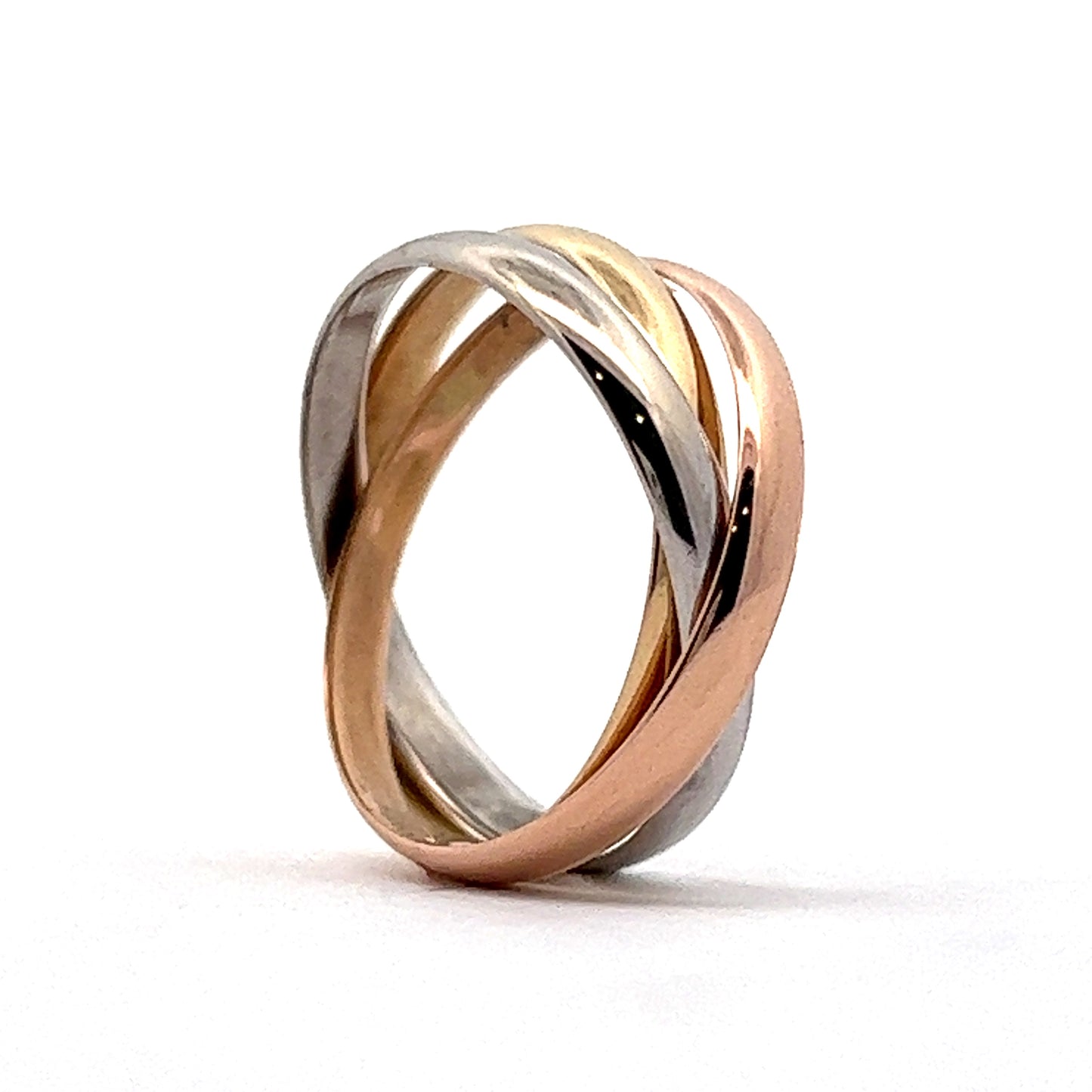 Minimalist Trinity Roll Ring in 18k Yellow, White & Rose Gold