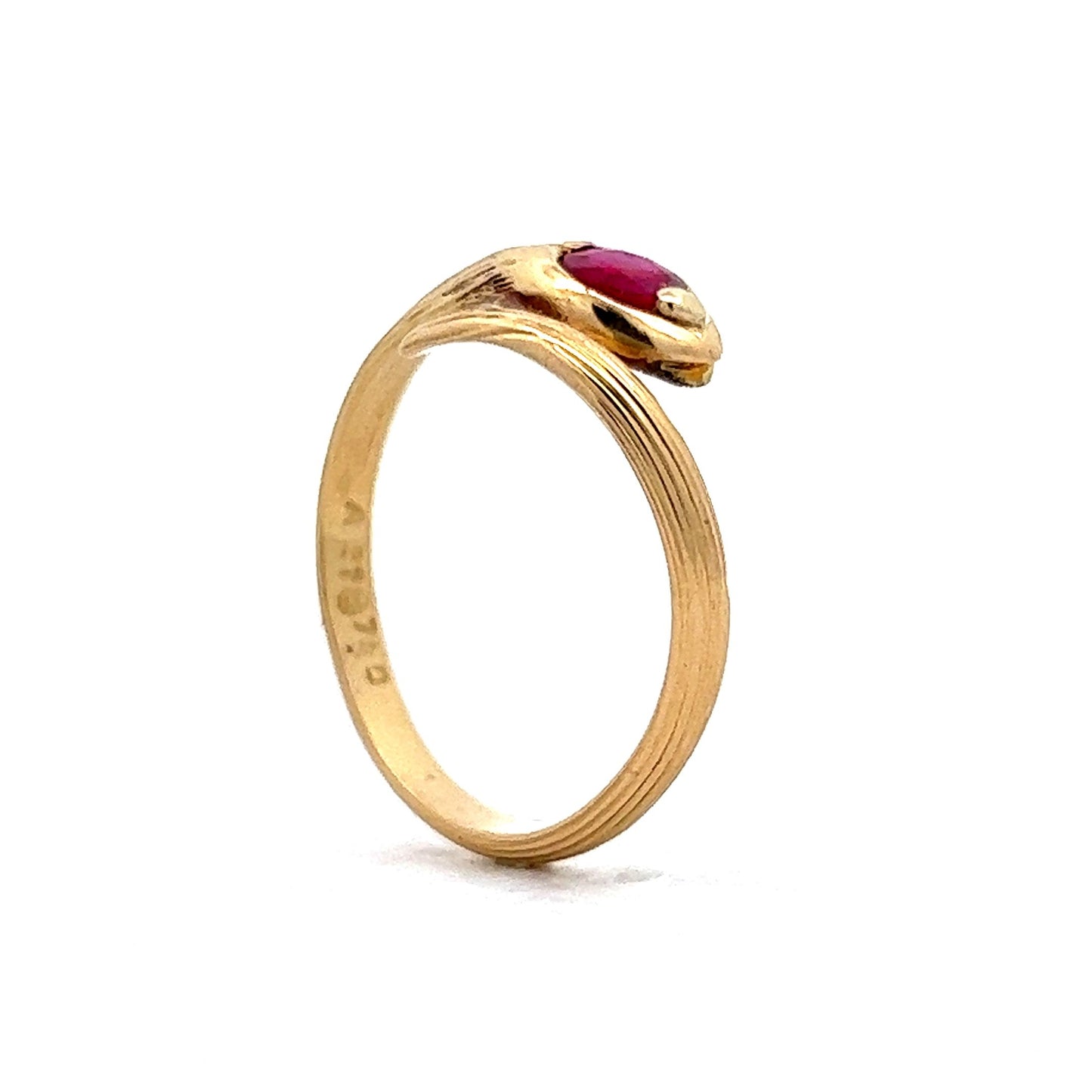 Vintage Mid-Century Ruby Snake Ring in 18k Yellow Gold