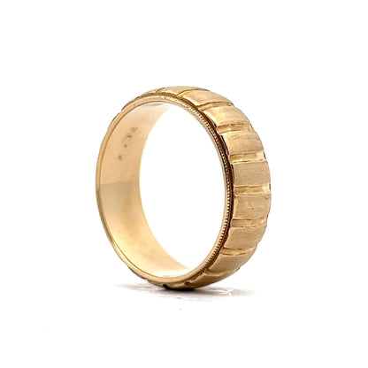 Men's Ridged Wedding Band w/ Milgrain in 14k Yellow Gold