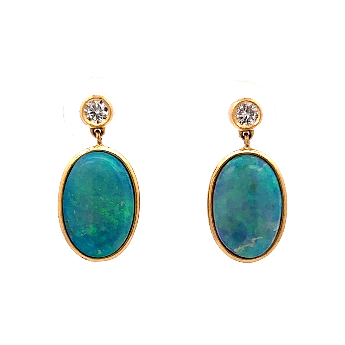 2.74 Cabochon Opal & Diamond Earrings in 18k Yellow Gold