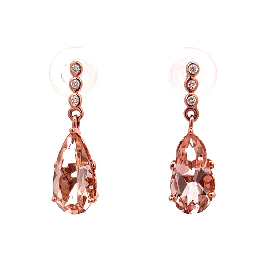 3.50 Pear Cut Morganite & Diamond Earrings in 14k Rose Gold