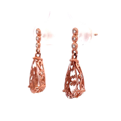 3.50 Pear Cut Morganite & Diamond Earrings in 14k Rose Gold