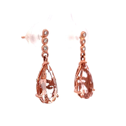 3.50 Pear Cut Morganite & Diamond Earrings in 14k Rose Gold