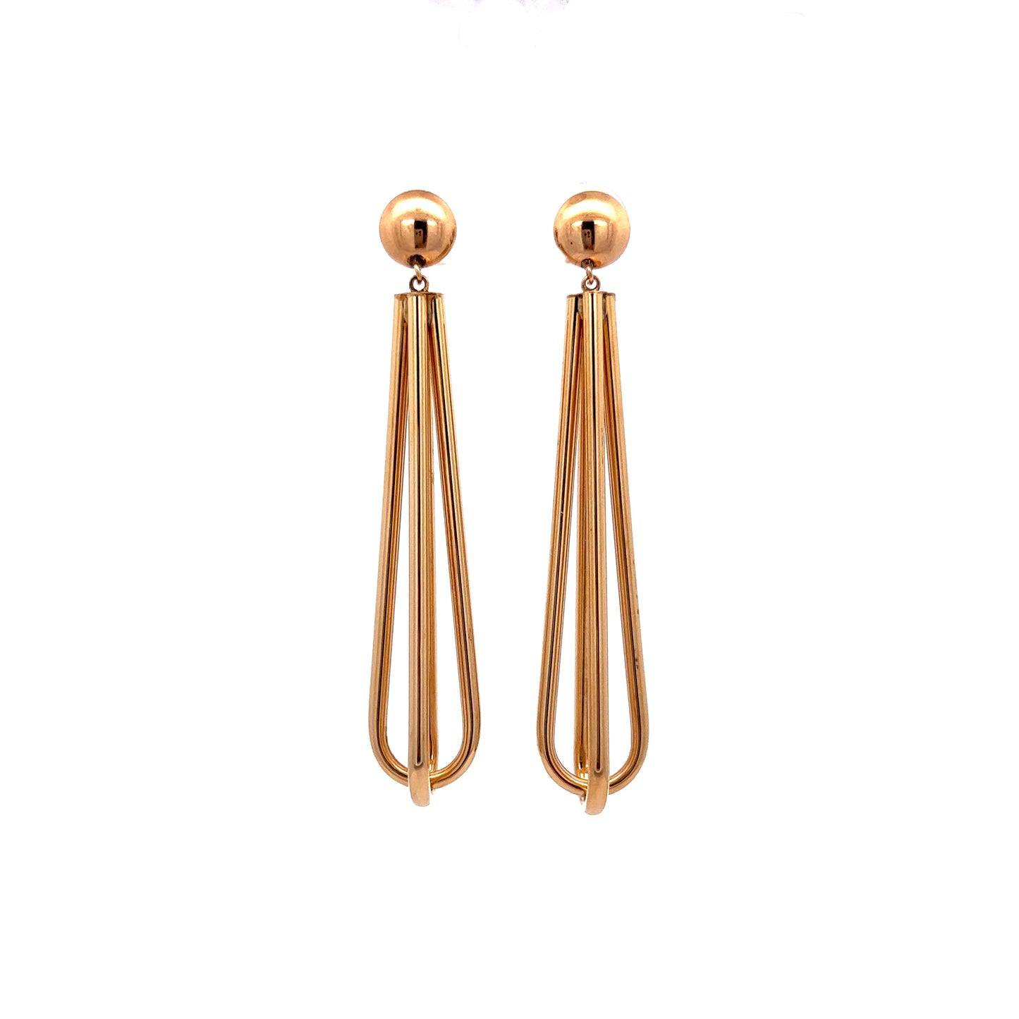 Modern Whisk-Shaped Dangle Earrings in 14k Yellow Gold