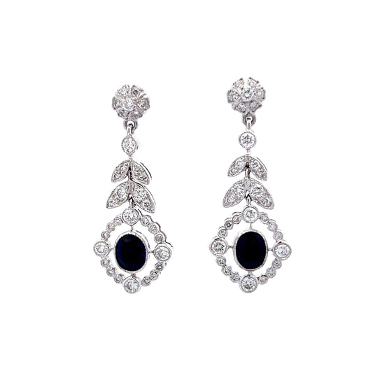 1.54 Sapphire & Diamond Dangle Earrings in 18k White Gold