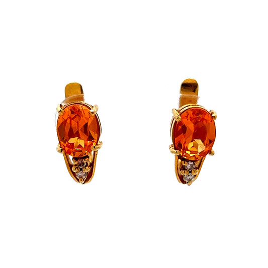 1.86 Oval Citrine & Diamond Huggie Earrings in 18k Yellow Gold