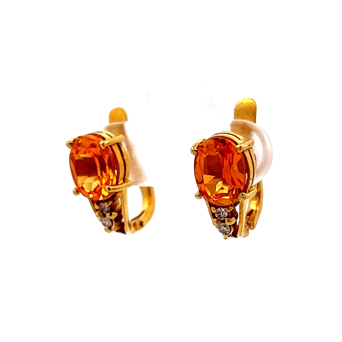 1.86 Oval Citrine & Diamond Huggie Earrings in 18k Yellow Gold