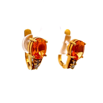 1.86 Oval Citrine & Diamond Huggie Earrings in 18k Yellow Gold