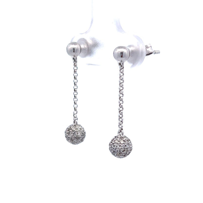 .68 Pave Diamond Dangle Earrings in 14k White Gold