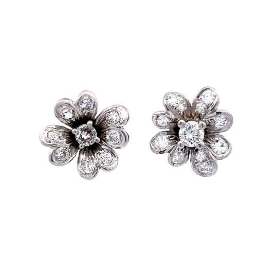 .80 Floral Stud Earrings in 14k White Gold