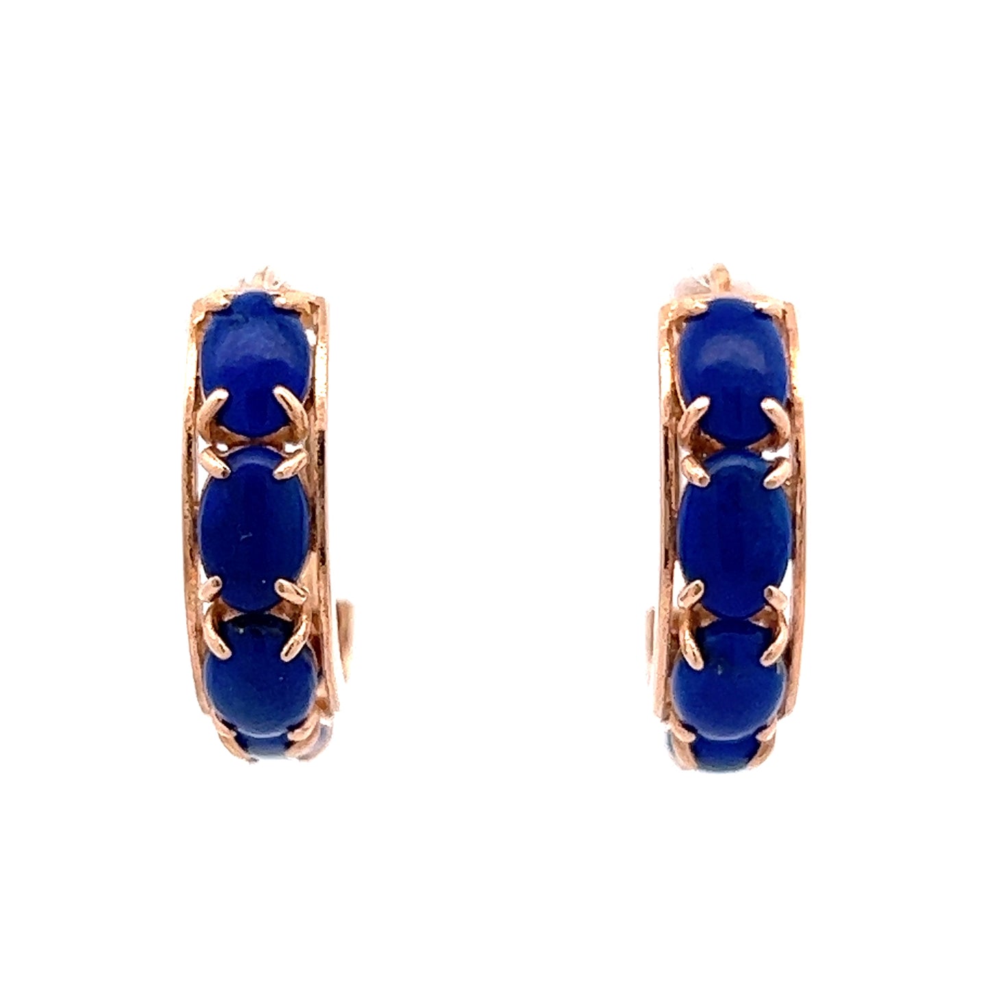 2.30 Lapis Lazuli Cabochon Hoop Earrings in 14k Yellow Gold