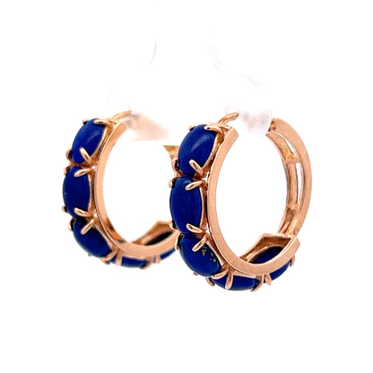 2.30 Lapis Lazuli Cabochon Hoop Earrings in 14k Yellow Gold