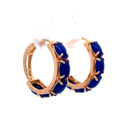 2.30 Lapis Lazuli Cabochon Hoop Earrings in 14k Yellow Gold