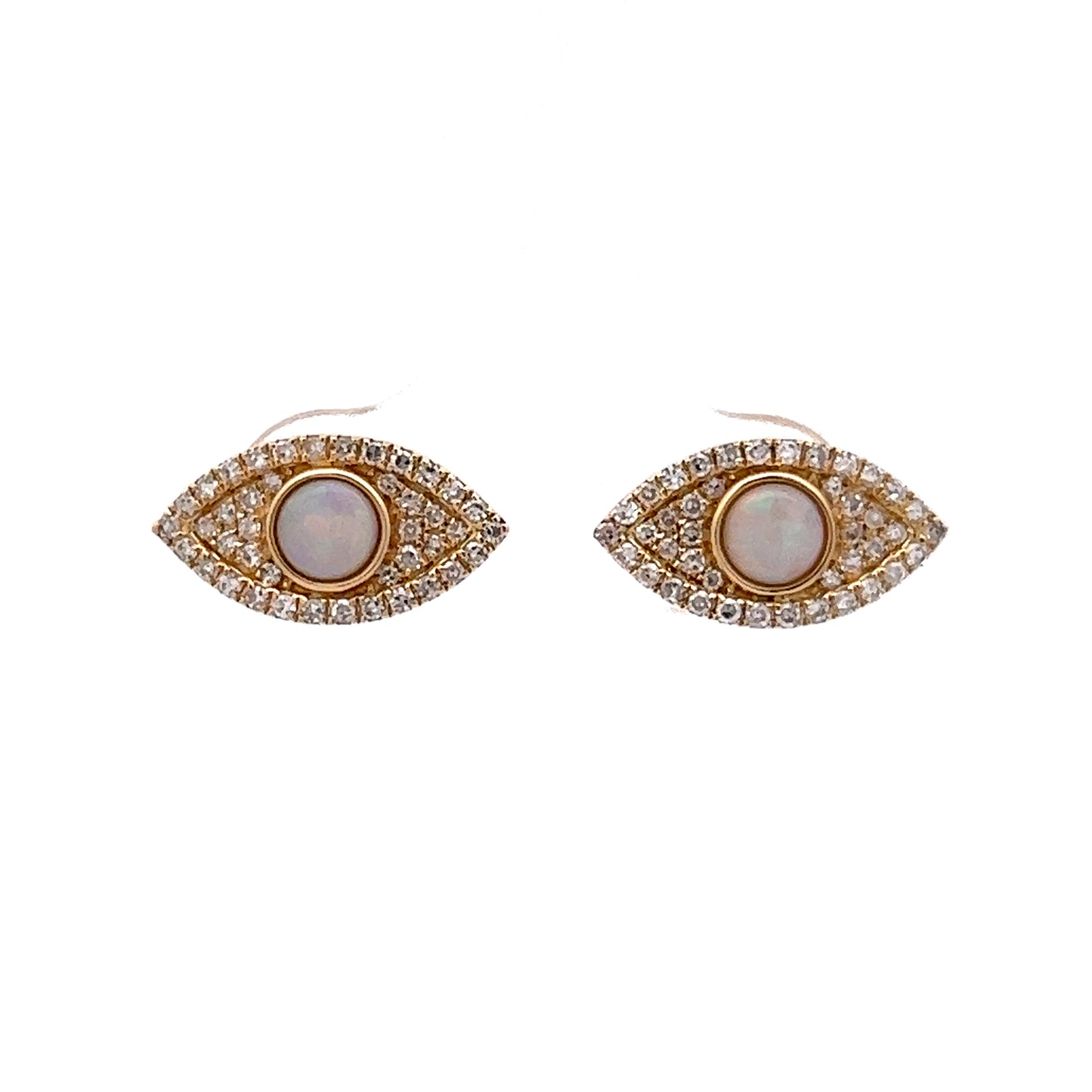 Effy Diamond & Opal Eye Stud Earrings in 14K Yellow Gold