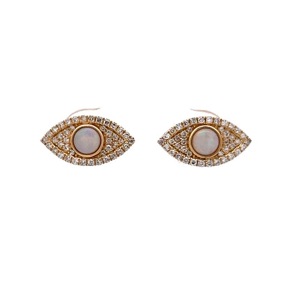 Effy Diamond & Opal Eye Stud Earrings in 14K Yellow Gold