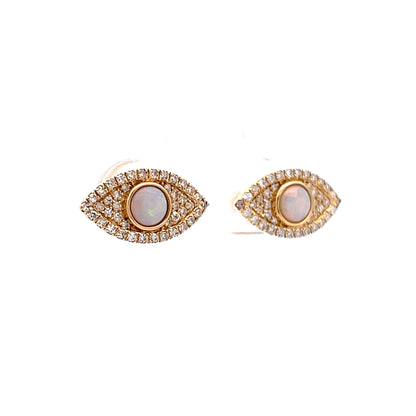 Effy Diamond & Opal Eye Stud Earrings in 14K Yellow Gold