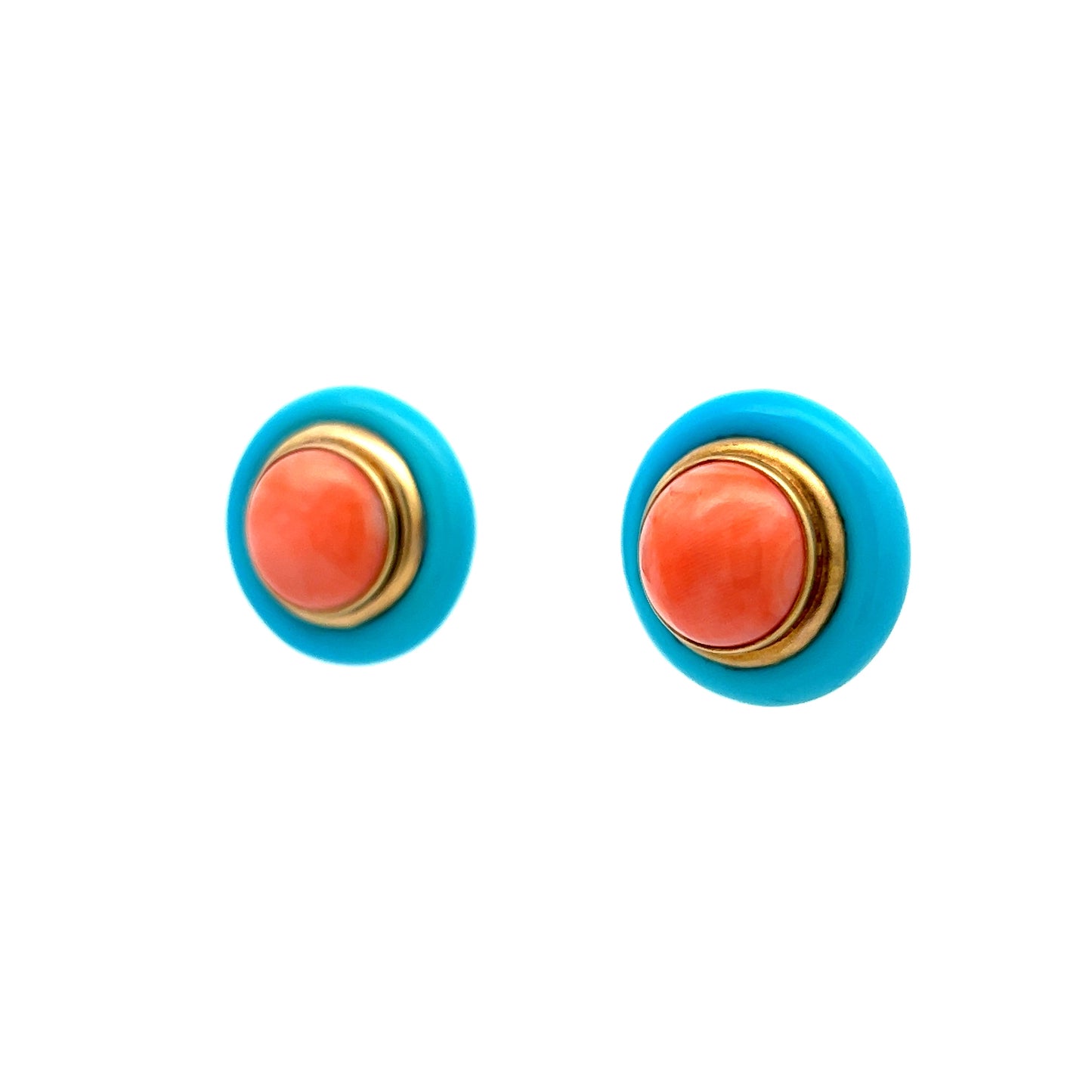 Vintage Inspired Coral & Turquoise Earrings in 14k Yellow Gold