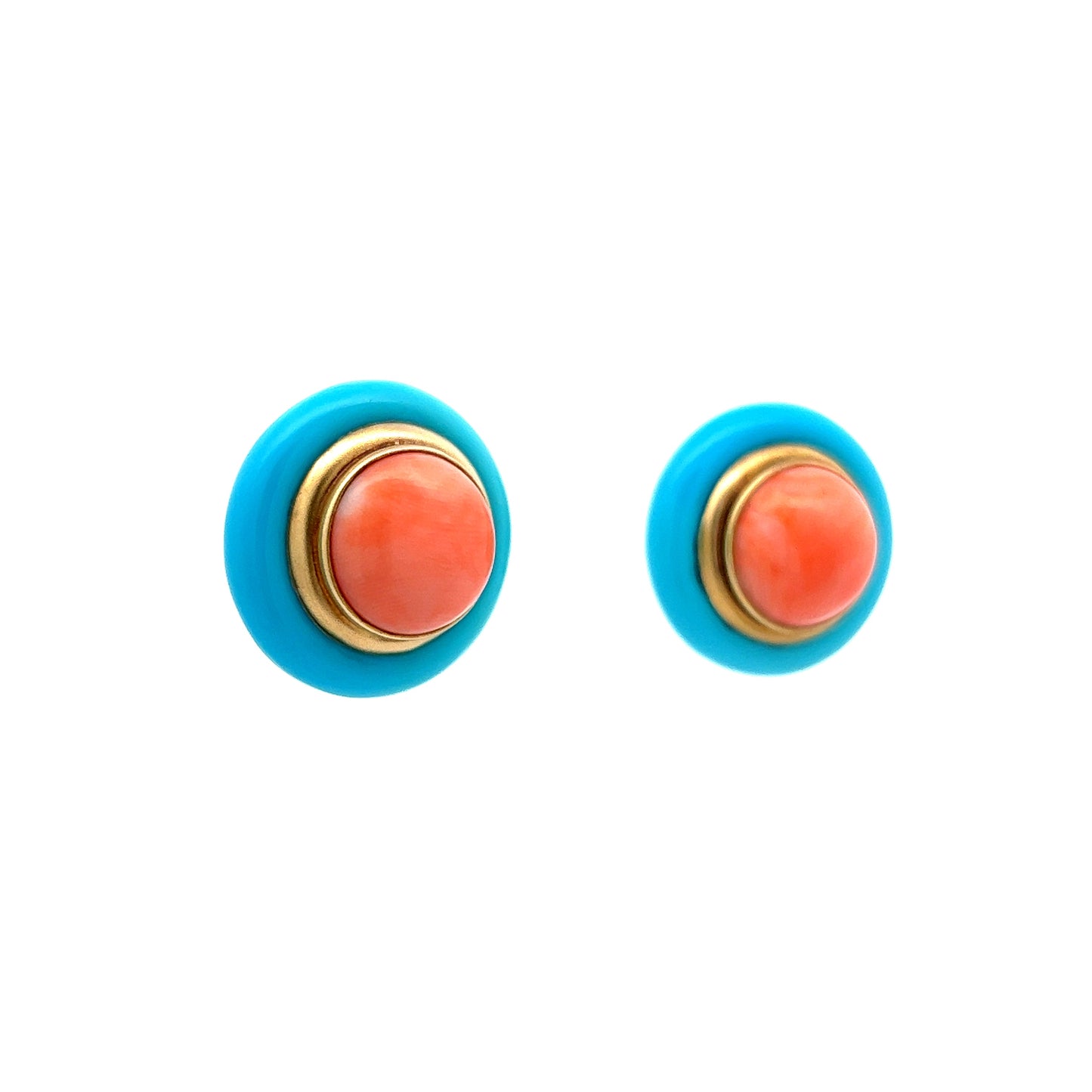 Vintage Inspired Coral & Turquoise Earrings in 14k Yellow Gold