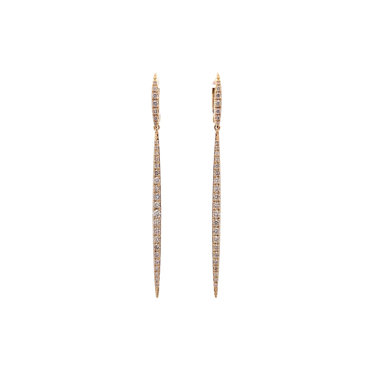 Thin Diamond Bar Drop Earrings in 14k Yellow Gold