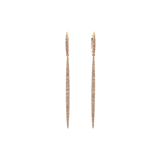 Thin Diamond Bar Drop Earrings in 14k Yellow Gold