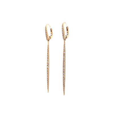 Thin Diamond Bar Drop Earrings in 14k Yellow Gold