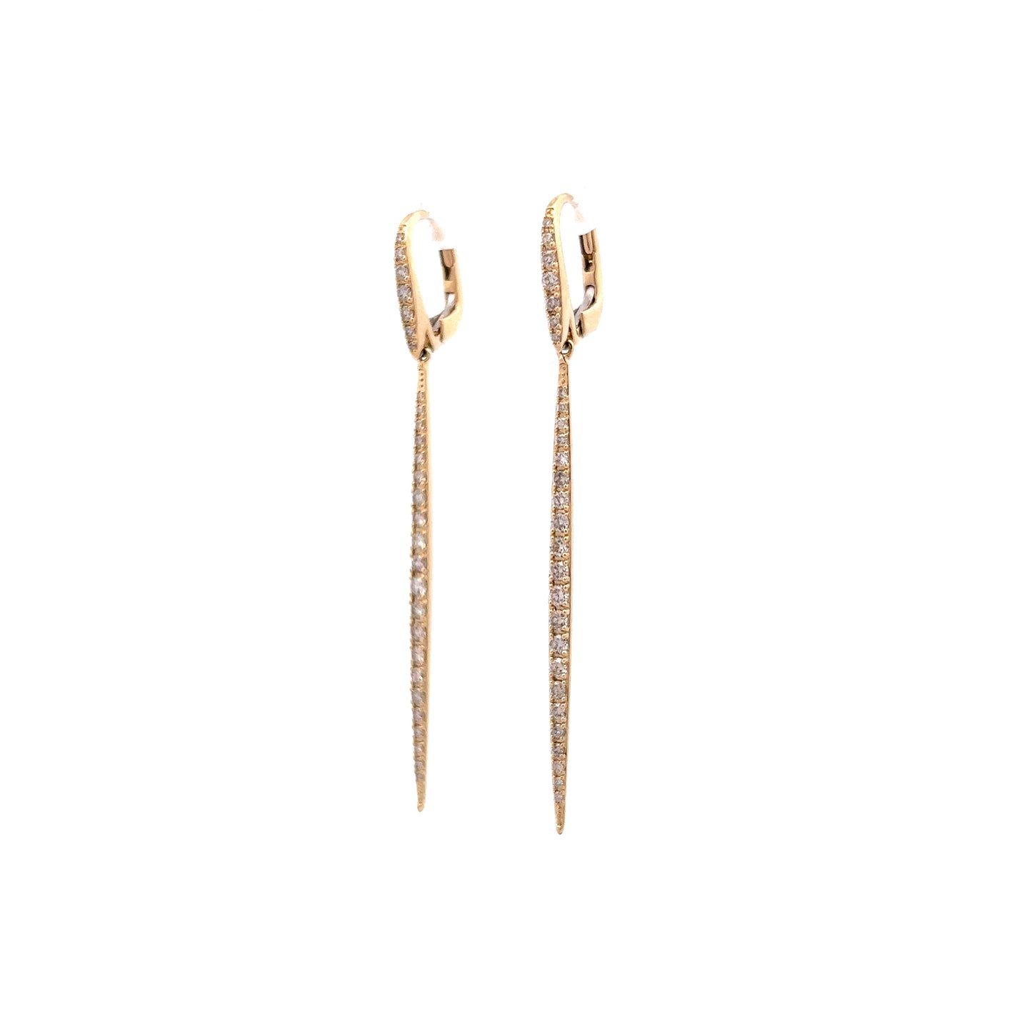 Thin Diamond Bar Drop Earrings in 14k Yellow Gold