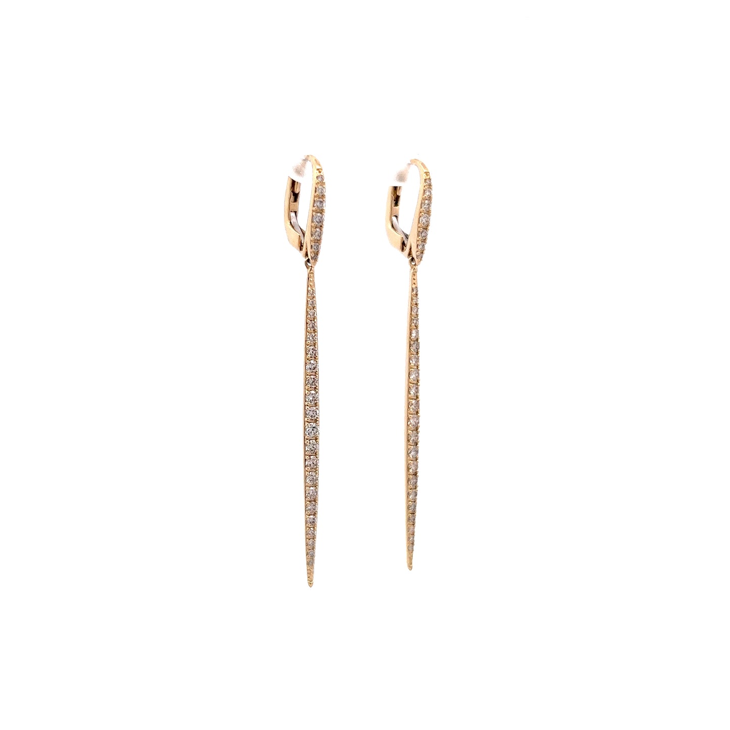 Thin Diamond Bar Drop Earrings in 14k Yellow Gold