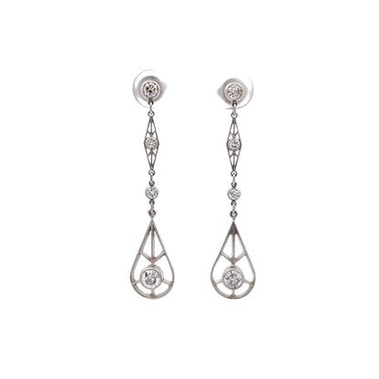 Vintage Inspired Diamond Dangle Earrings in Platinum
