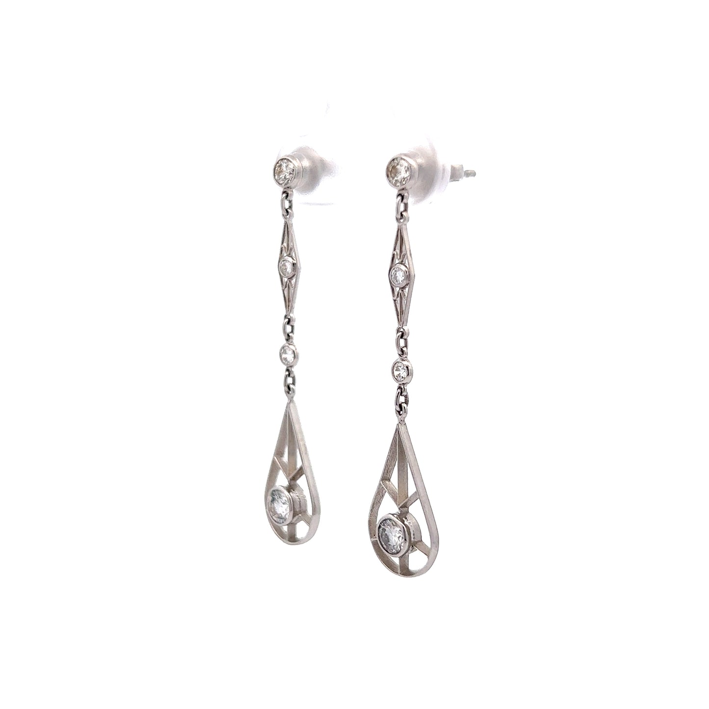 Vintage Inspired Diamond Dangle Earrings in Platinum