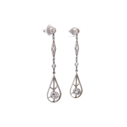 Vintage Inspired Diamond Dangle Earrings in Platinum