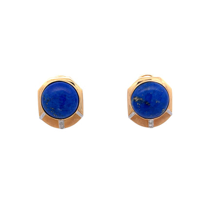 Cabochon Lapis Lazuli & Diamond Earrings in 14k Yellow Gold