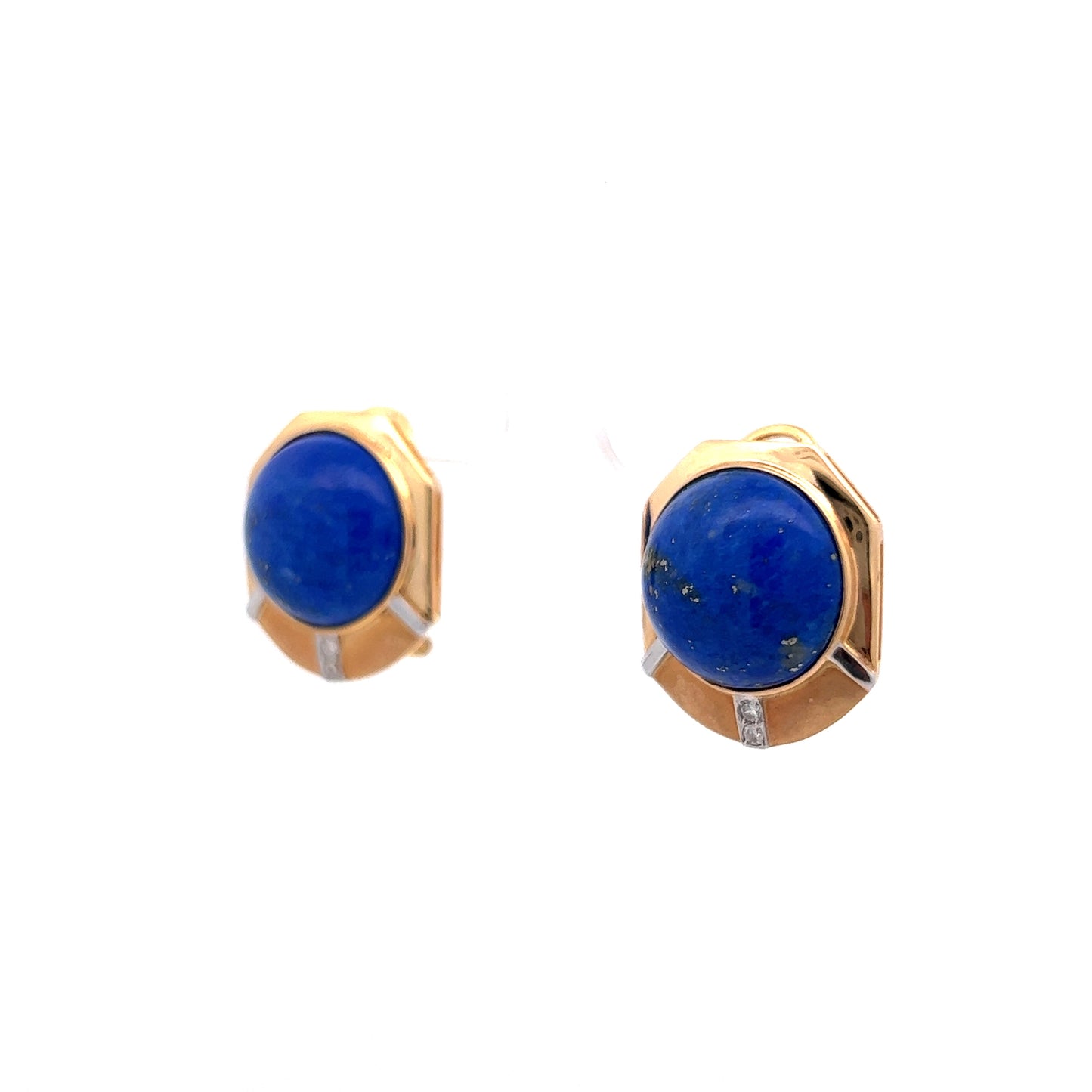 Cabochon Lapis Lazuli & Diamond Earrings in 14k Yellow Gold