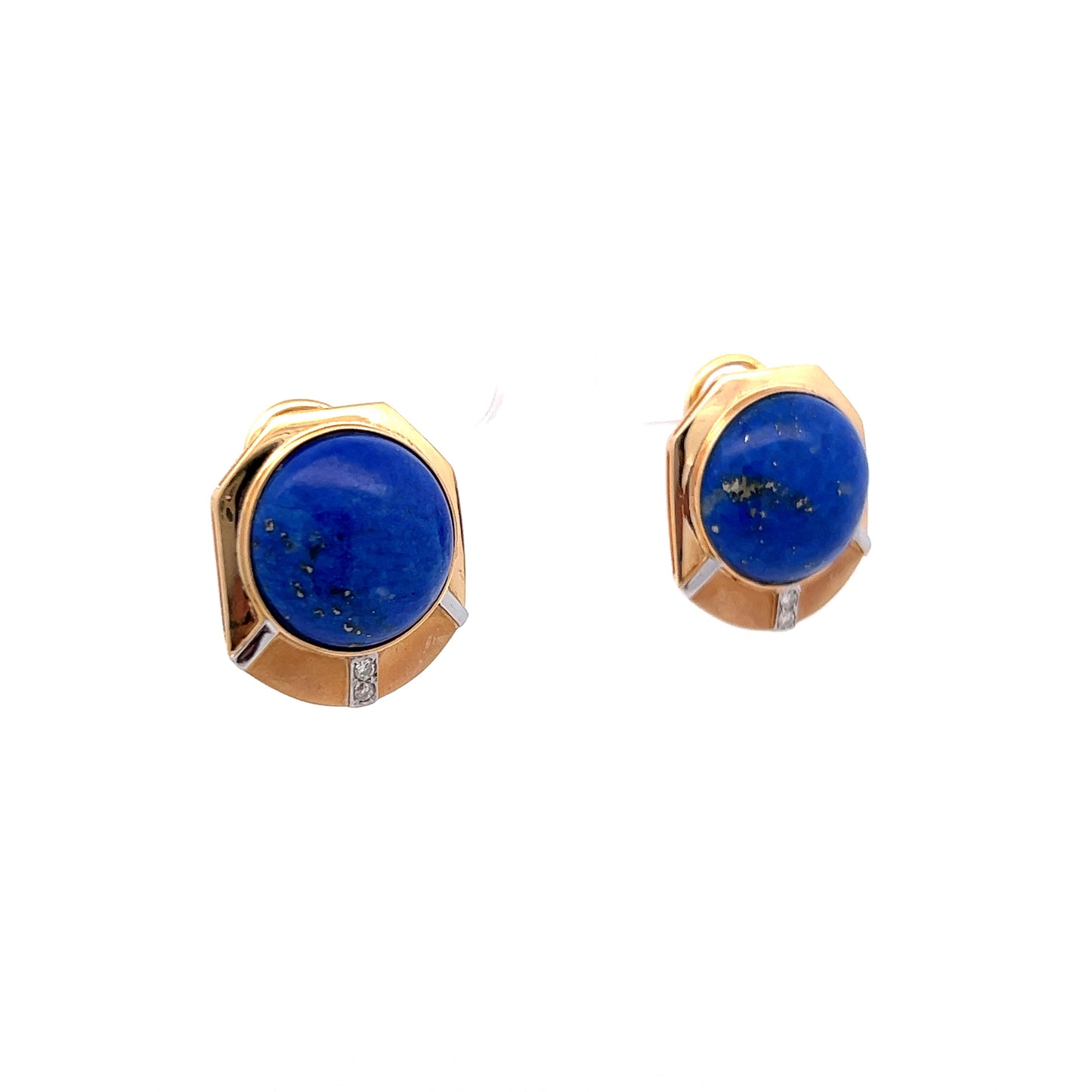 Cabochon Lapis Lazuli & Diamond Earrings in 14k Yellow Gold