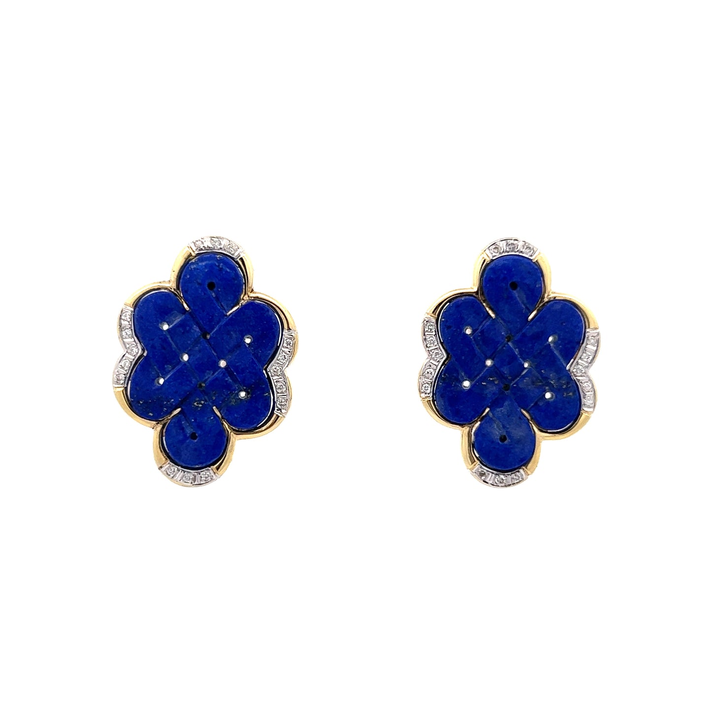 Cabochon Cut Lapis Lazuli Earrings in 14k Yellow Gold