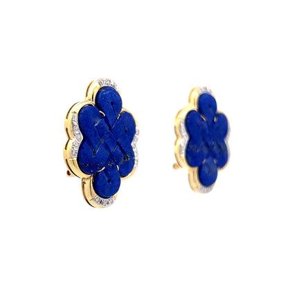 Cabochon Cut Lapis Lazuli Earrings in 14k Yellow Gold