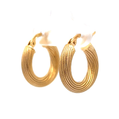 Chunky Textured Ridge Hoop Earrings in 14k Yellow Gold