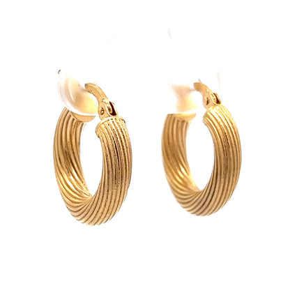 Chunky Textured Ridge Hoop Earrings in 14k Yellow Gold