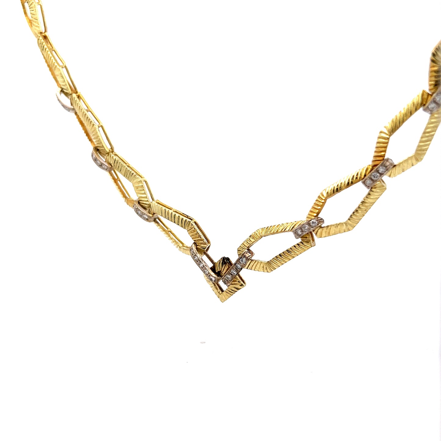 Vintage Mid-Century Diamond Link Necklace in 18k Yellow Gold