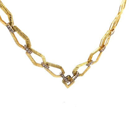 Vintage Mid-Century Diamond Link Necklace in 18k Yellow Gold