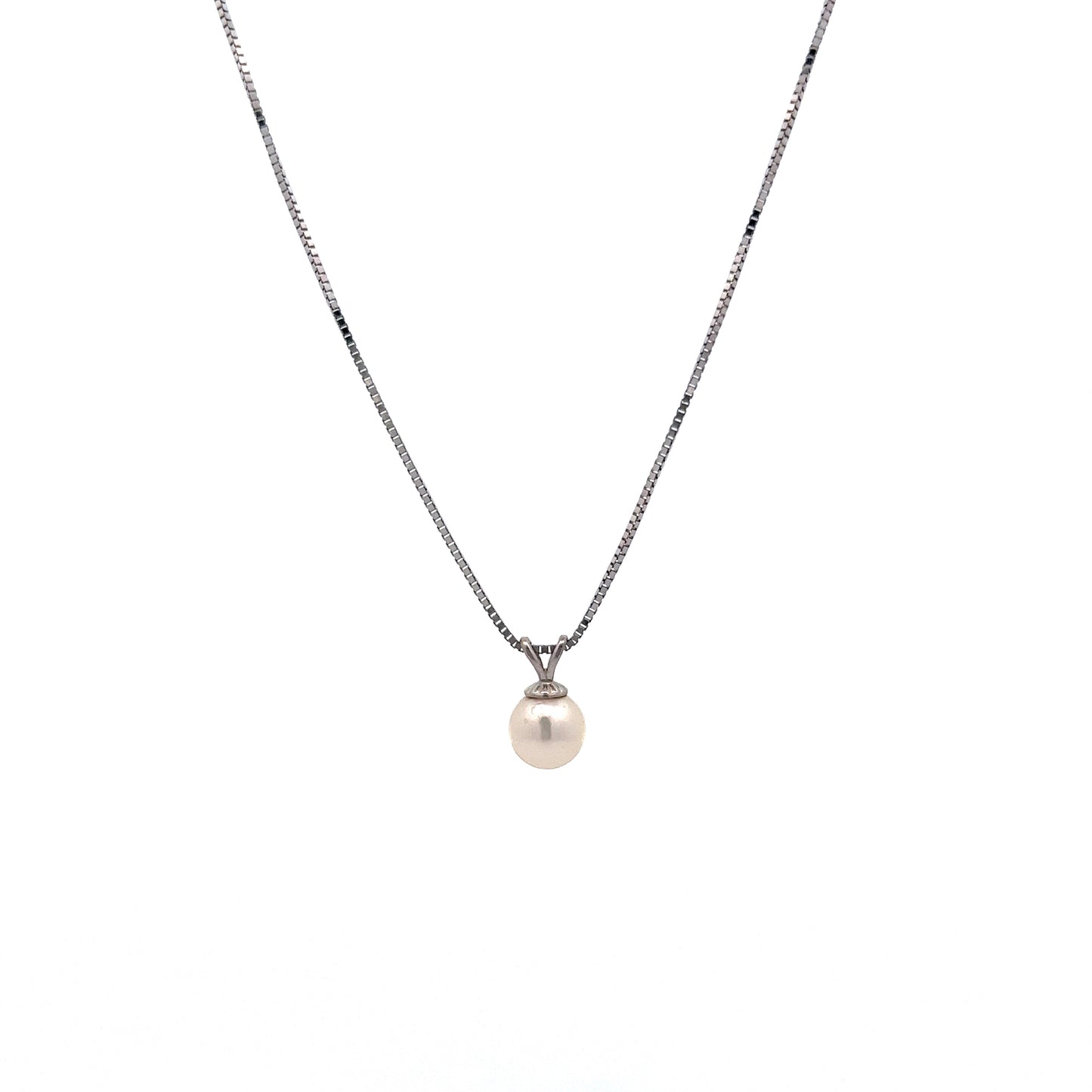 Single Pearl Drop Pendant Necklace in 14K White Gold