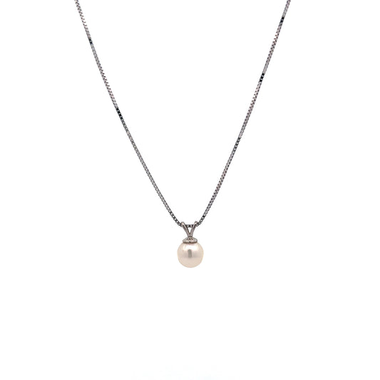 Single Pearl Drop Pendant Necklace in 14K White Gold