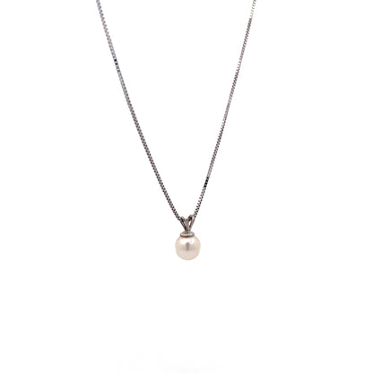 Single Pearl Drop Pendant Necklace in 14K White Gold