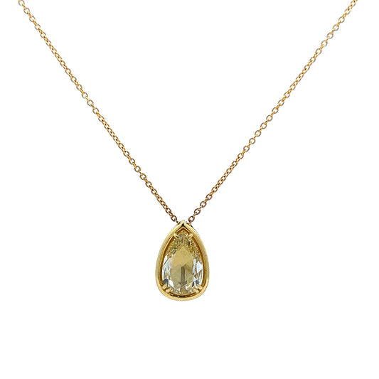 1.65 Diamond Rose Cut Pear Pendant Necklace in 18k Yellow Gold