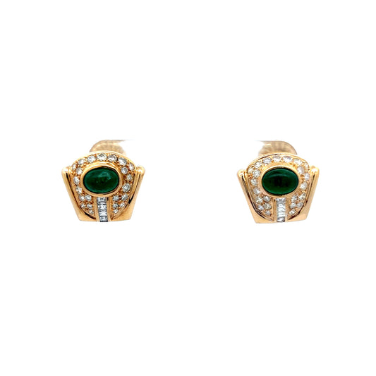 2.00 Oval Emerald & Diamond Stud Earrings in 18K Yellow Gold