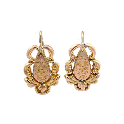 Antique Victorian Floral Earrings in 14k Yellow Gold