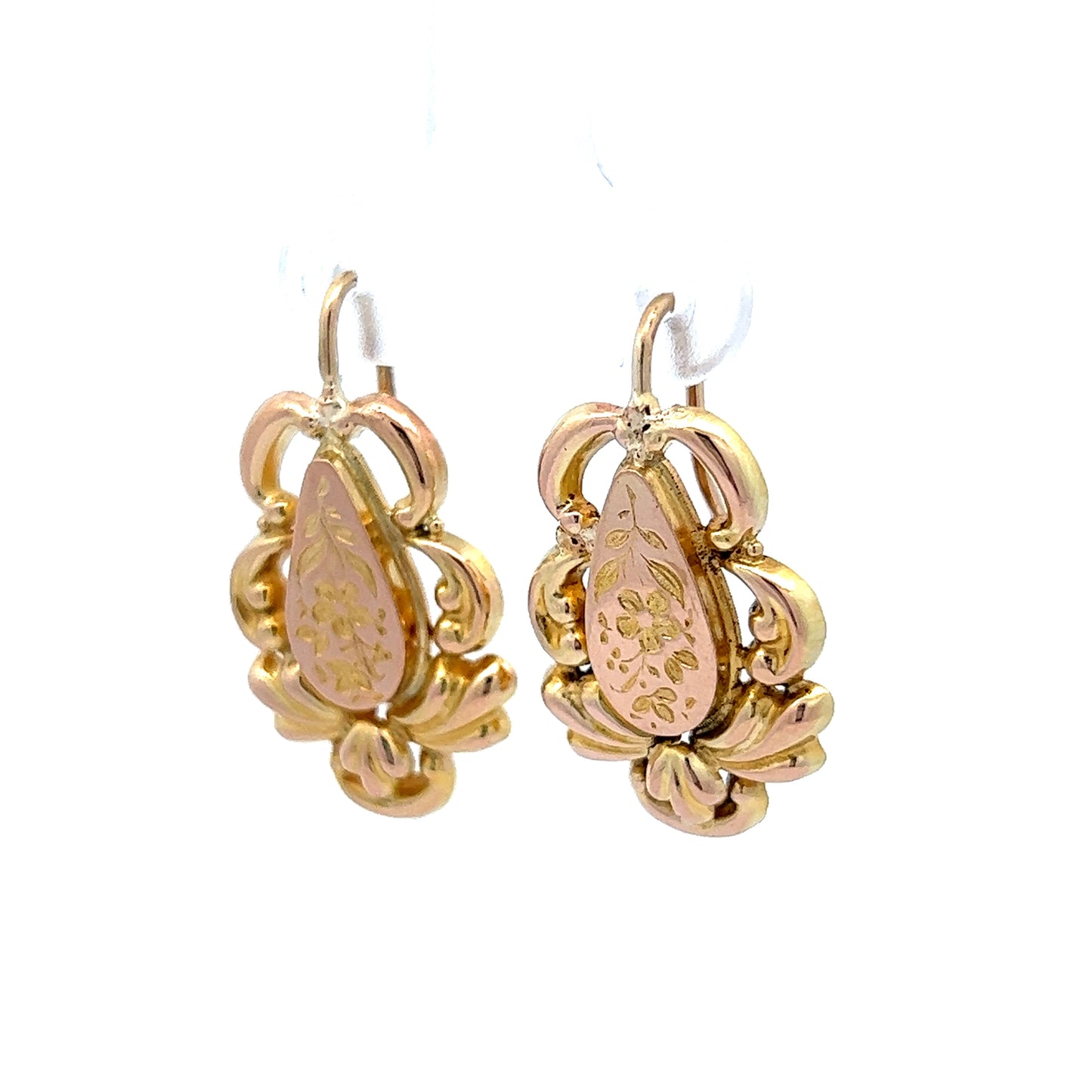 Antique Victorian Floral Earrings in 14k Yellow Gold