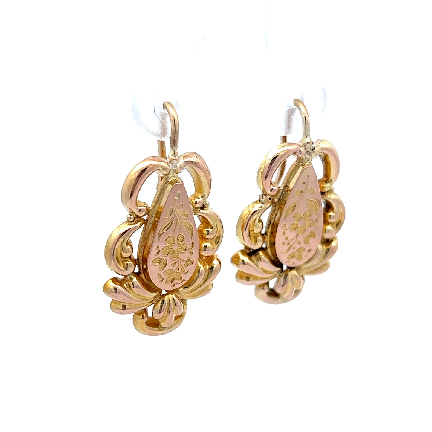 Antique Victorian Floral Earrings in 14k Yellow Gold