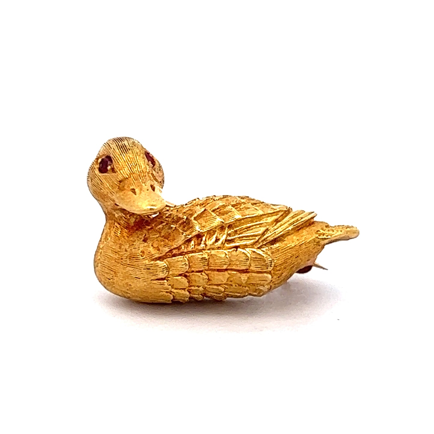 Cabochon Cut Ruby Duck Brooch in 18k Yellow Gold